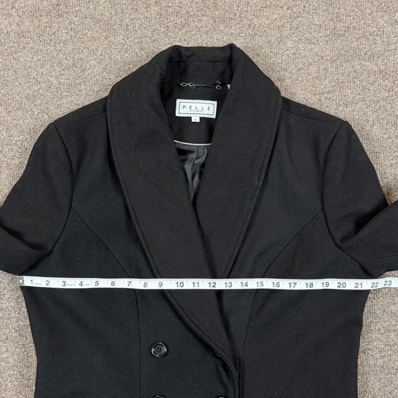 Vintage Black Wool Blend Double Breasted Long Overcoat Women’s 16 Shawl Collar - Picture 10 of 10